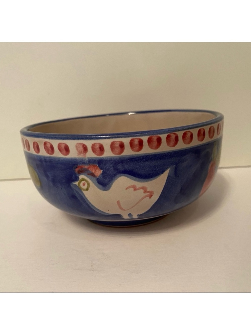 VIETRI SOLIMENE CAMPAGNA CEREAL SOUP BOWL BLUE CHICKEN POLLO WHITE RED ITALY